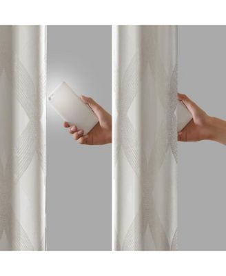 Bentley Ogee Knitted Jacquard Total blackout curtains for bedroom, Silver grommet top fit up to 1.25 inches rod Single Curtain Panel for Living Room, Width 50 length 95 inches, Pitch Black Ambiance Ivory Window Panel