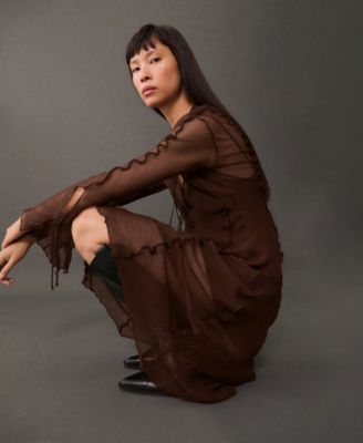 Women's Flared Semi-Sheer Chiffon Dress