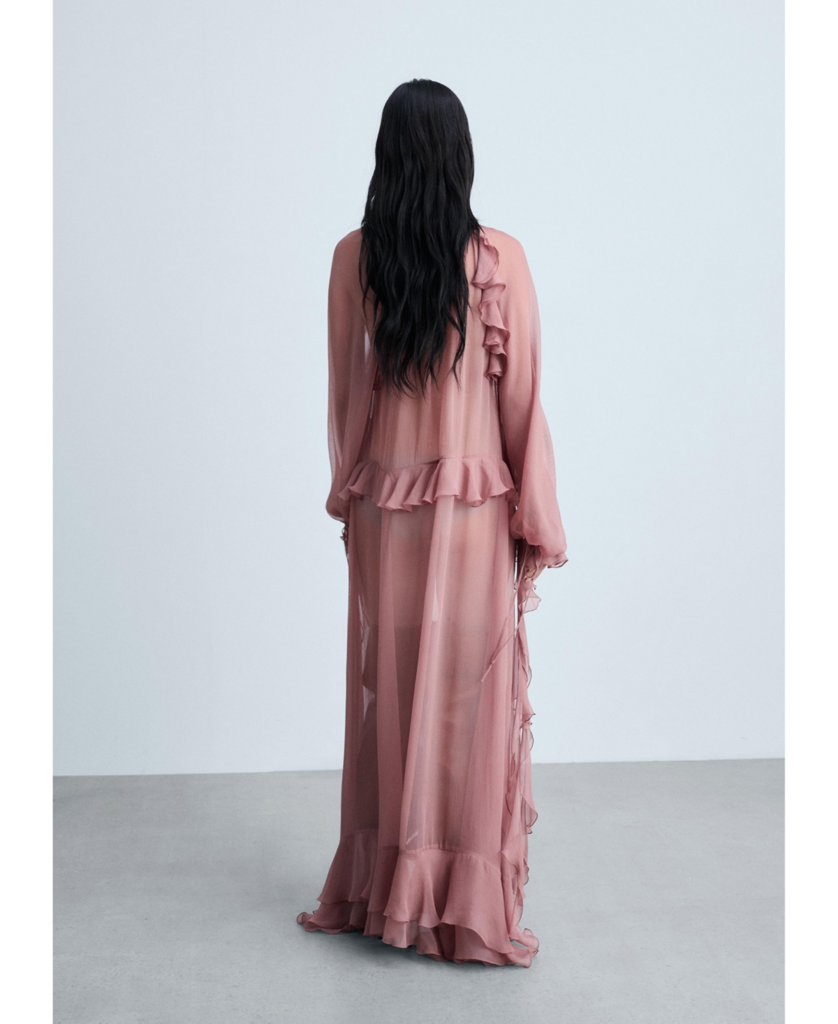Mango Women's Ruffles Detail Semi-Sheer Chiffon Dress