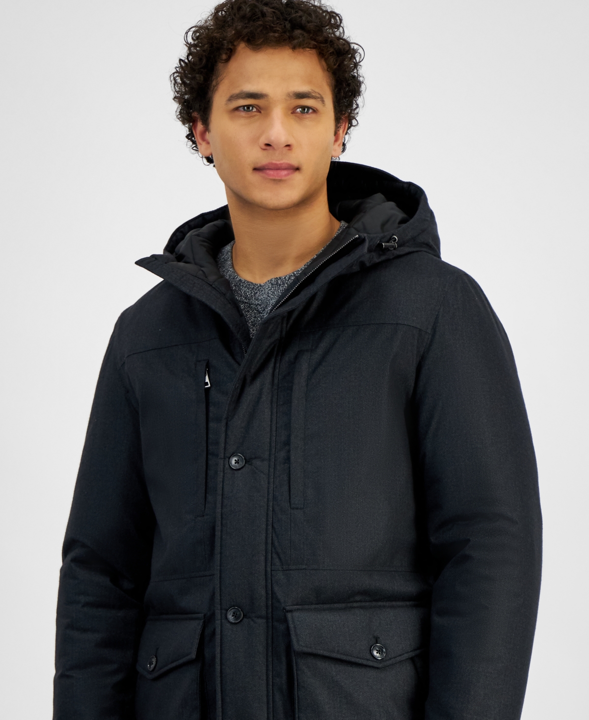 MICHAEL KORS MEN'S HERRINGBONE HOODED PARKA 