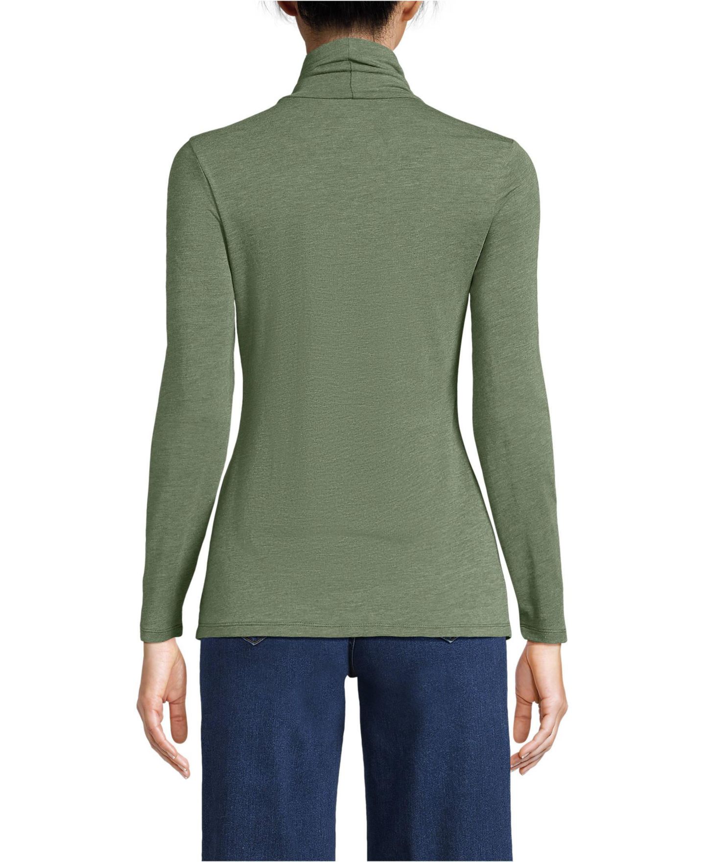 Женский топ Lands' End Lightweight Jersey Long Sleeve Turtleneck, цвет: Зелёный меланжевый — фото 3