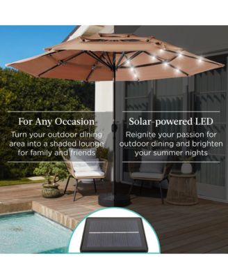 10ft 3-Tier Solar Patio Umbrella w/ 24 LED Lights, Tilt Adjustment, Easy Crank