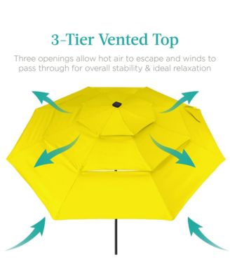10ft 3-Tier Solar Patio Umbrella w/ 24 LED Lights, Tilt Adjustment, Easy Crank