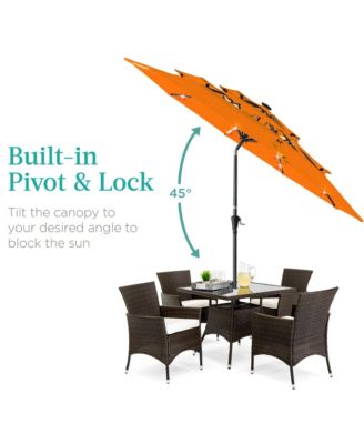 10ft 3-Tier Solar Patio Umbrella w/ 24 LED Lights, Tilt Adjustment, Easy Crank