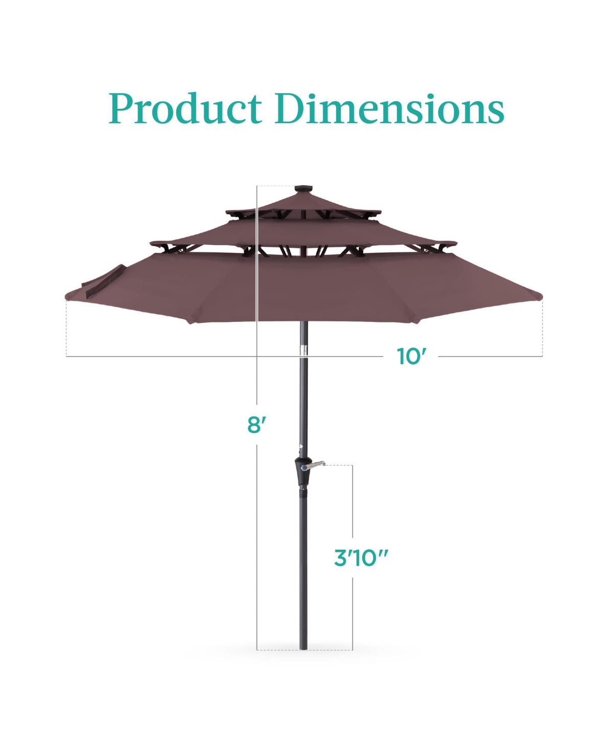 Best Choice Products 3-Tier Solar Patio Umbrella w/ 24 Led Lights, Tilt Adjustment, Easy Crank