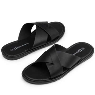 Men's Hugo Faux Leather Slide Sandals Indoor Outdoor Anti-Slip Shoe Cross Strap Design Flip Flops
