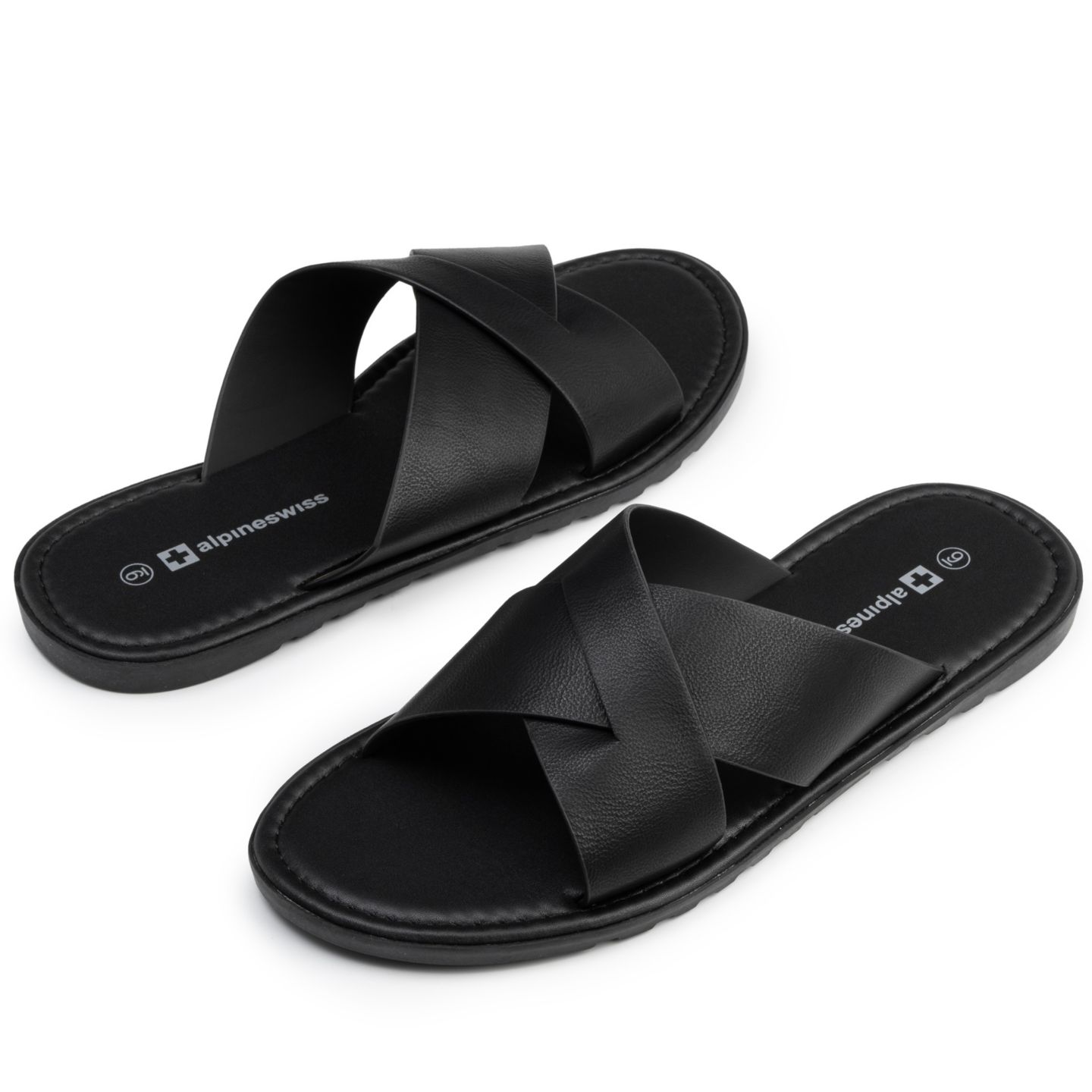 Мужские сандалии Alpine Swiss Hugo Faux Leather Slide Sandals Indoor Outdoor Anti-Slip Shoe Cross Strap Design Flip Flops, цвет: Чёрный — фото 5