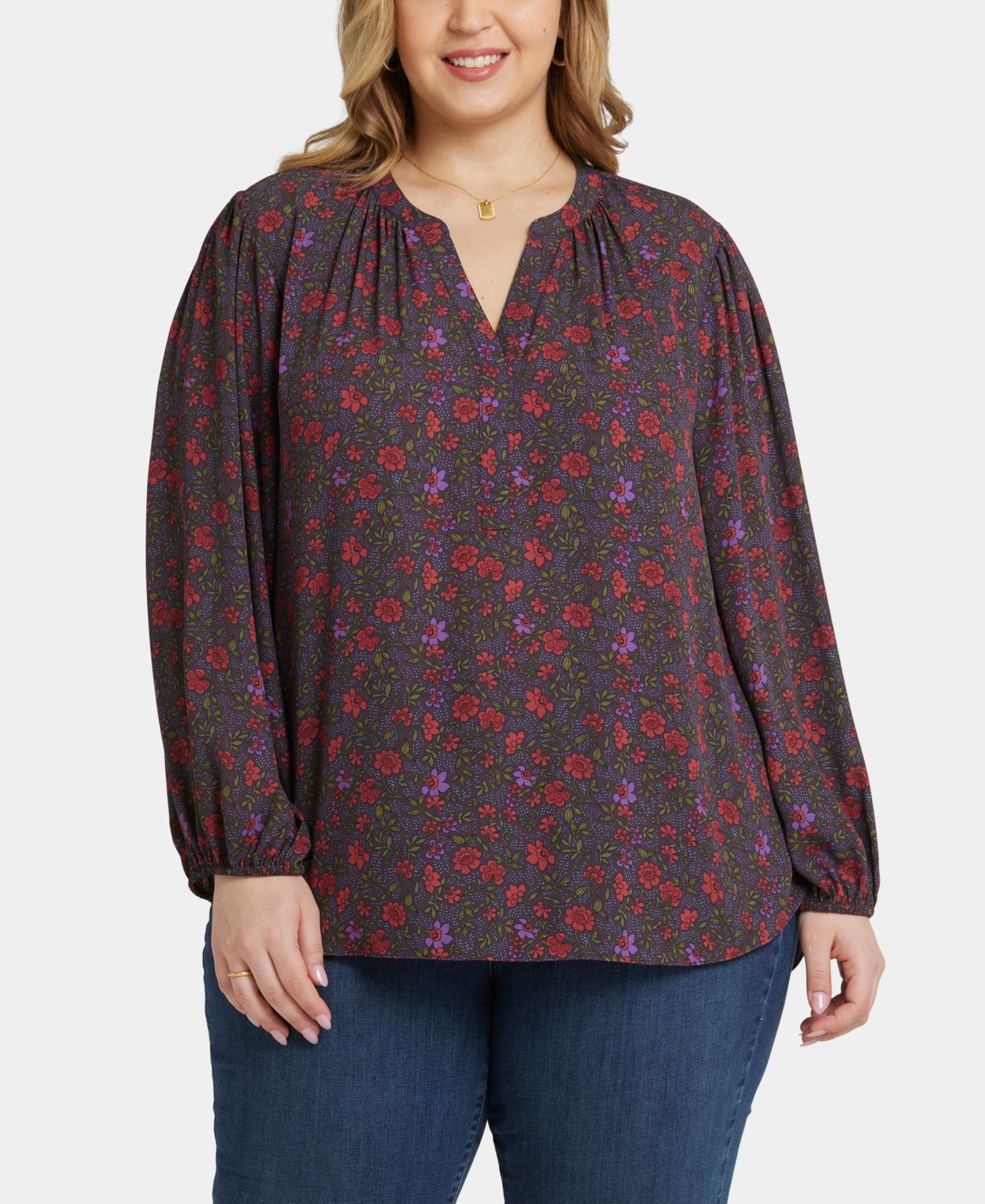 Женский топ NYDJ Plus Size Puff Sleeve Popover, цвет: Matilde Meadow — фото 1
