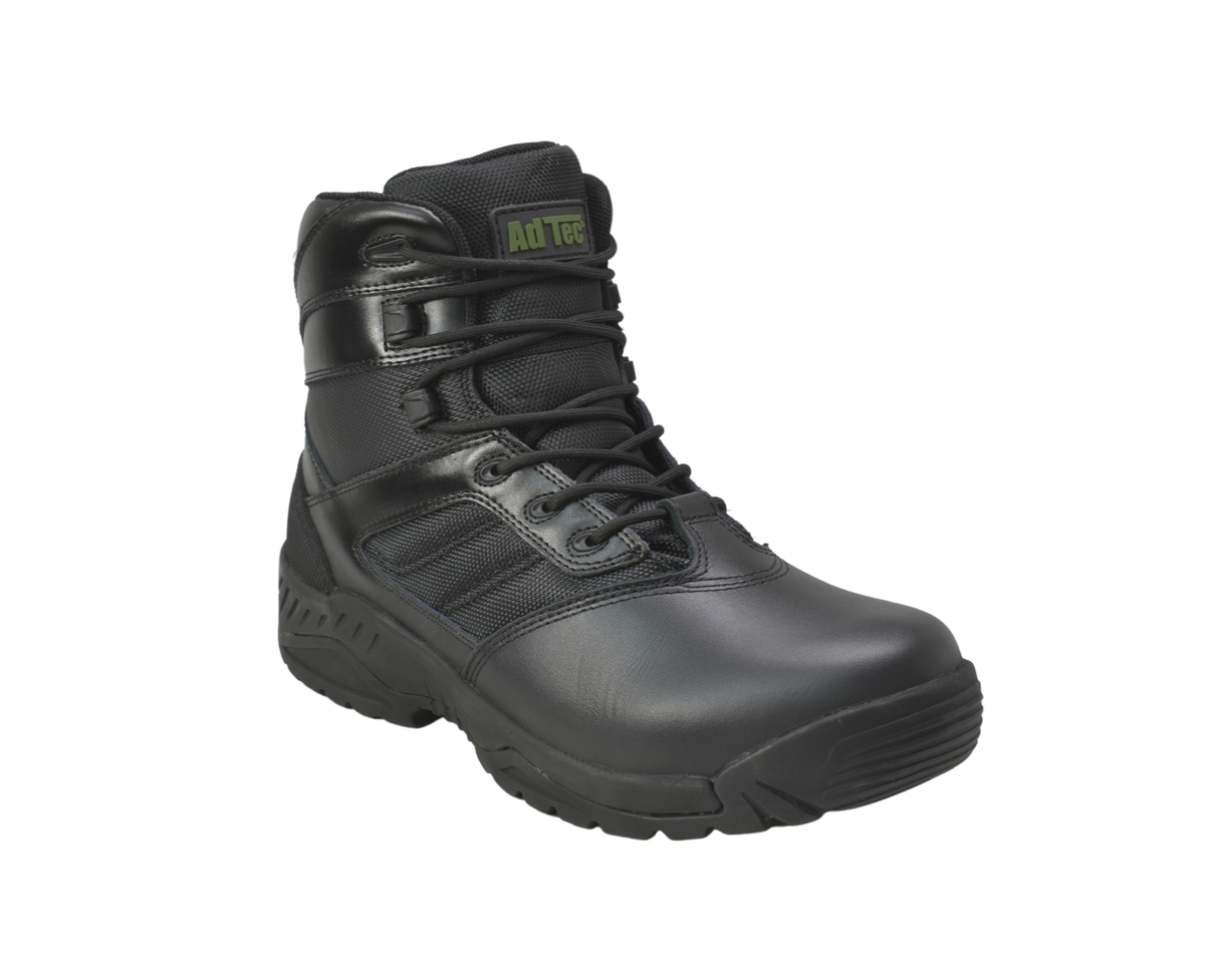 Men's 6" Full Grain Polishable Leather Side Zipper Tactical Boot, Black - Black