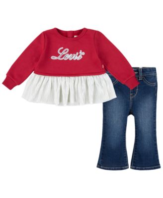 Infant Girls Sparkle Crew and Jeans, 2-Piece Set