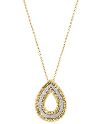 EFFY&reg; Diamond (3/8 ct. t.w.) & Rope Pear-Shaped 18" Pendant Necklace in 14k Two-Tone Gold