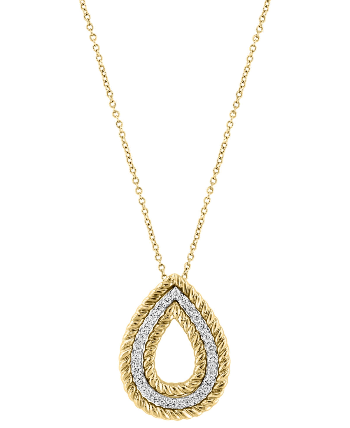 Effy Collection Effy Diamond (3/8 Ct. T.w.) & Rope Pear-shaped 18" Pendant Necklace In 14k Two-tone Gold In Two-tone Gold