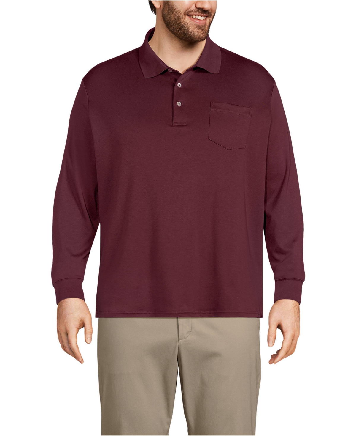 Lands' End Big & Tall Long Sleeve Cotton Supima Polo Shirt with Pocket
