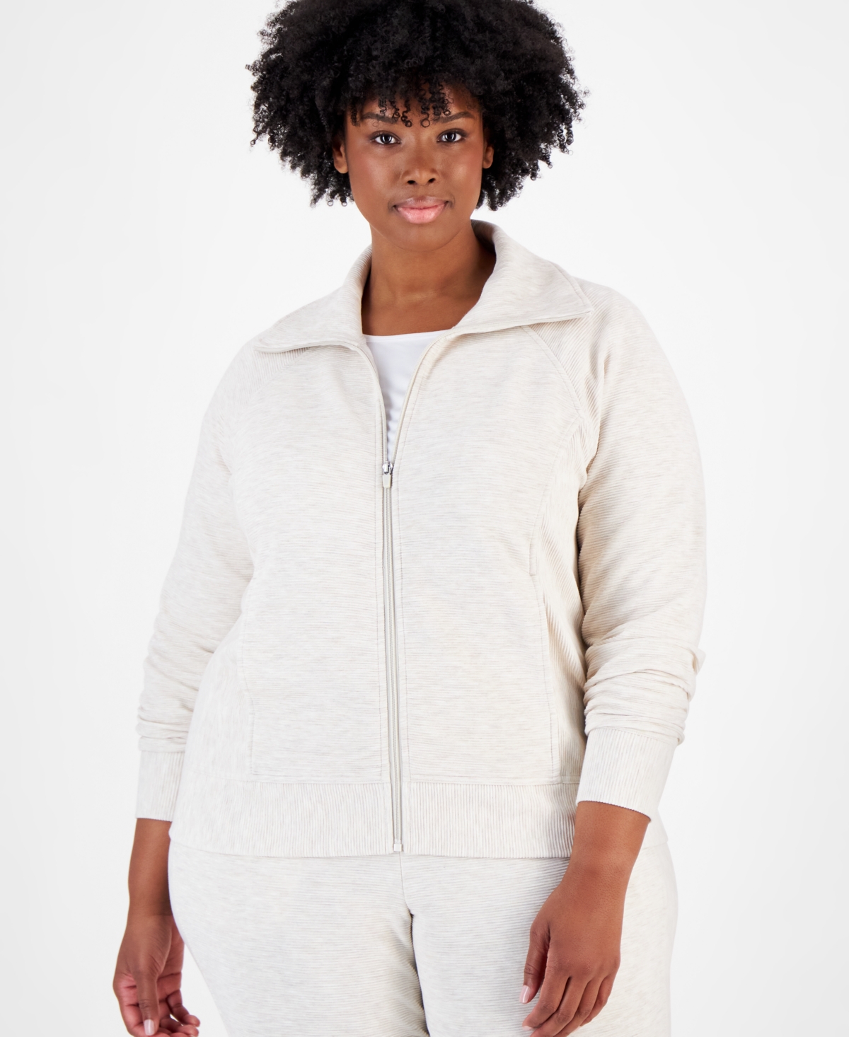 Id Ideology Plus Size Ottoman Full-Zip Top, Created for Macy's