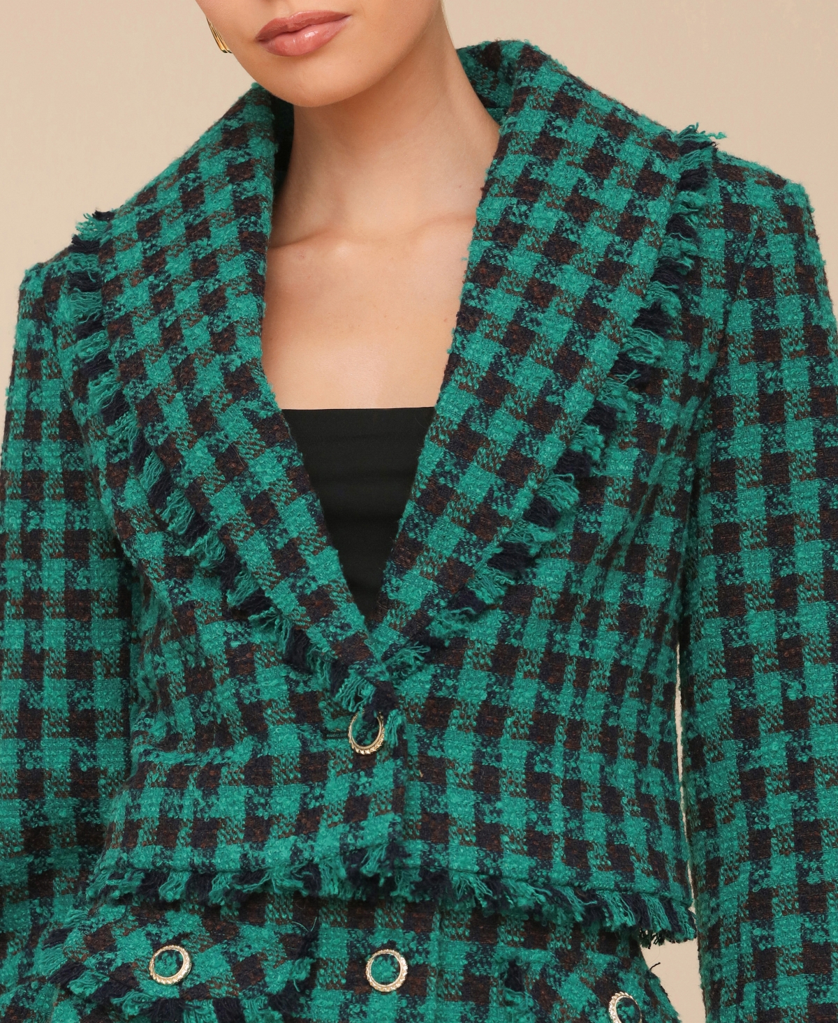 Avec Les Filles Women's Fringe Shawl-Collar Crop Jacket