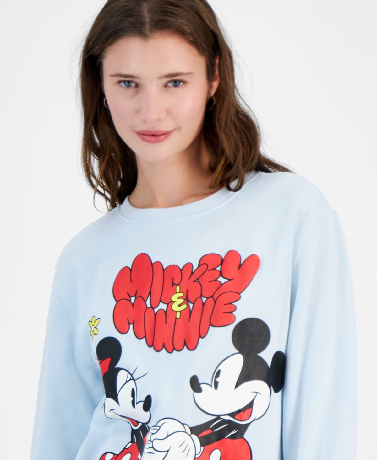 Shop Disney Juniors' Mickey And Minnie Graphic Sweatshirt In Nantucket Breeze