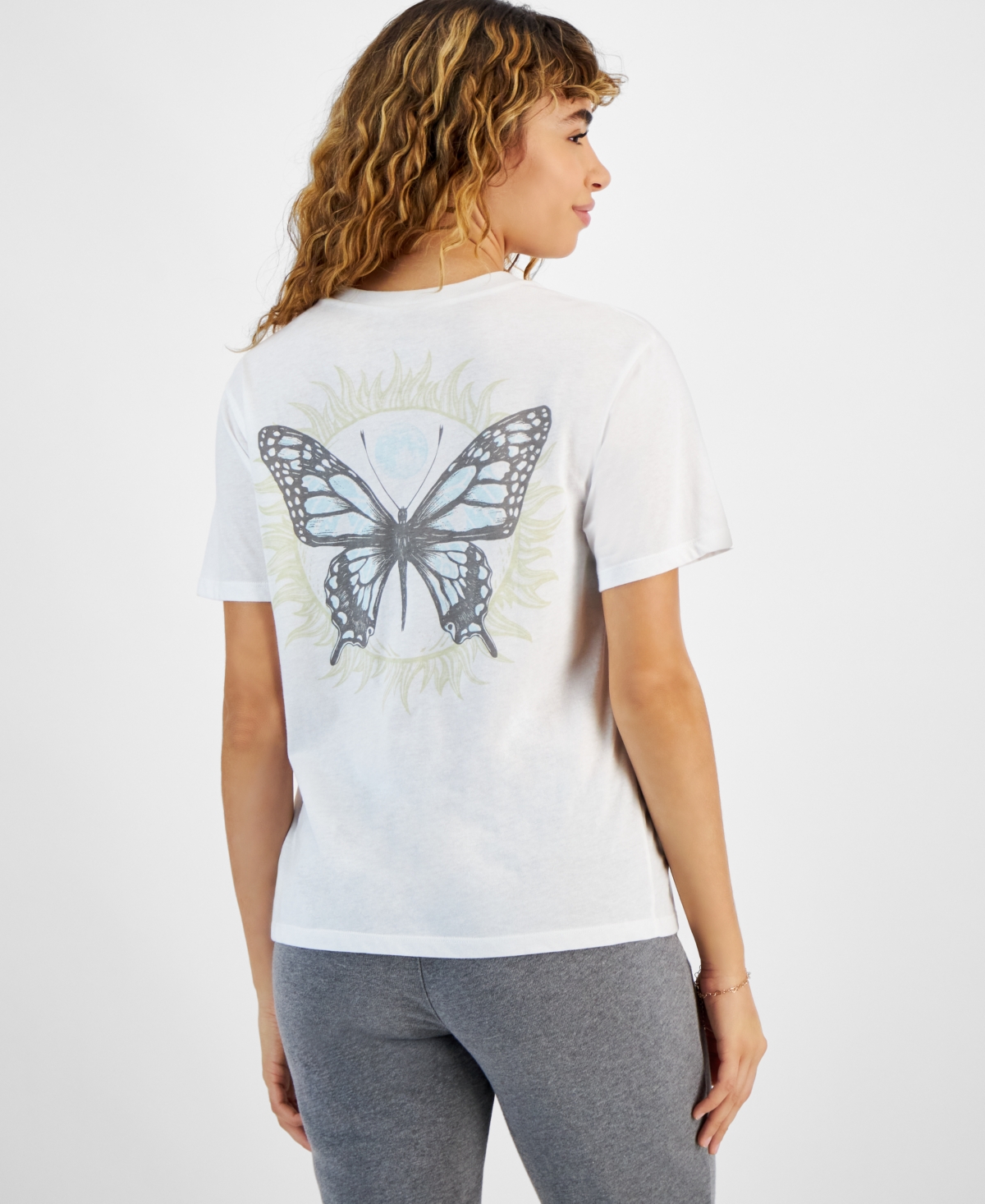 Love Tribe Juniors' Do Not Disturb Butterfly Graphic T-Shirt