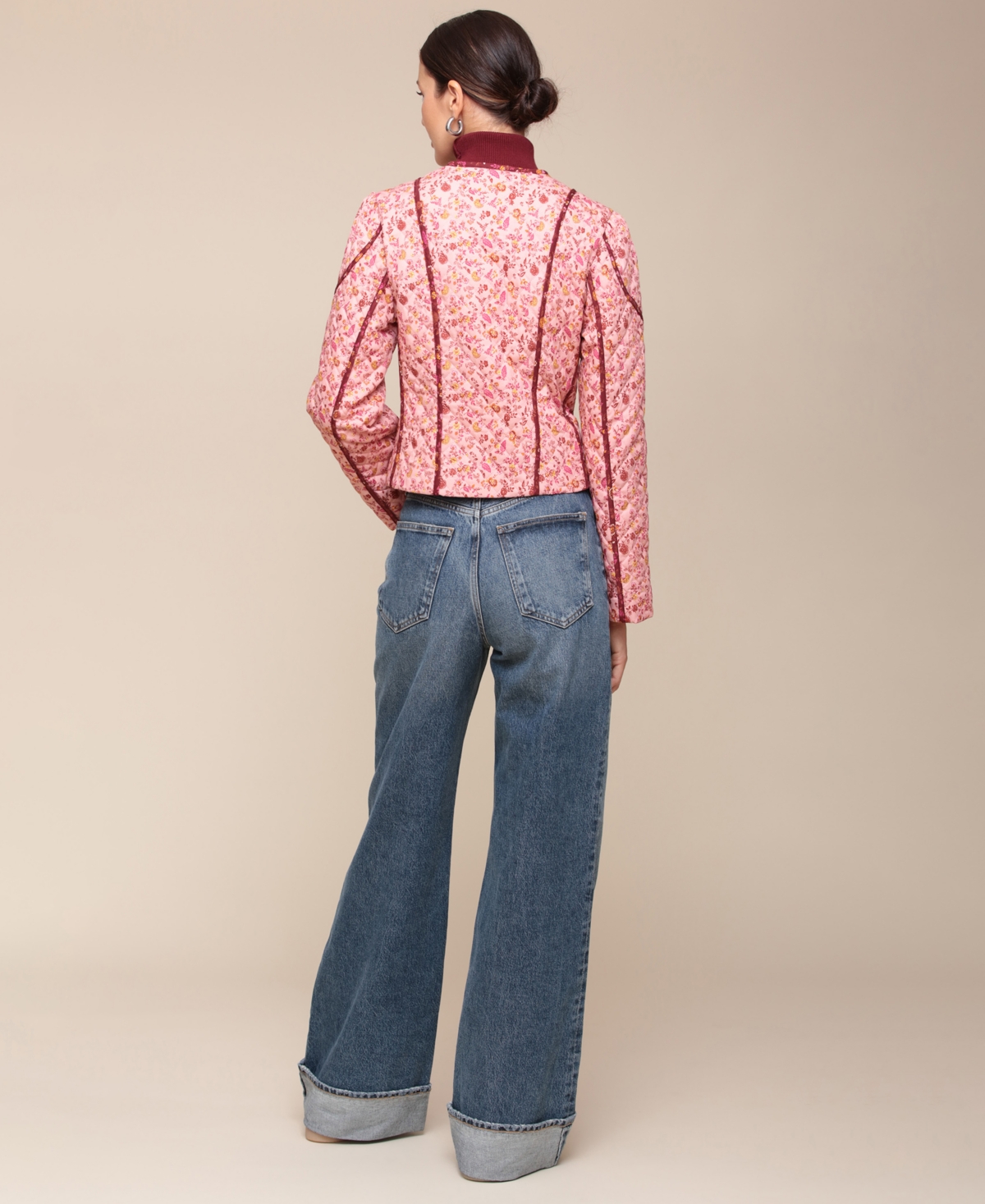 Avec Les Filles Women's Floral-Print Quilted Cropped Jacket