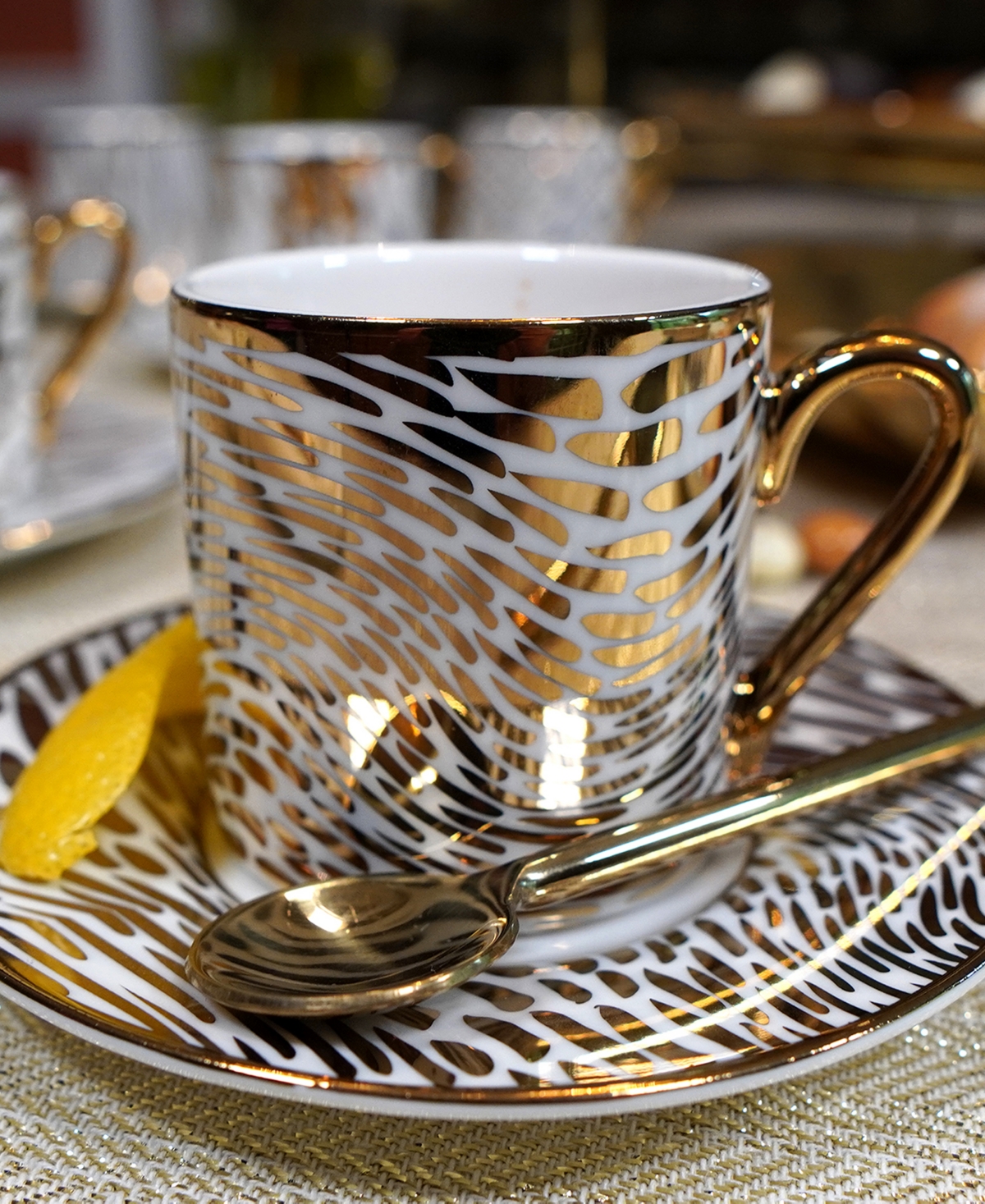 Certified International Matrix Espresso Cups & Saucers Set, Service For 6 In Gold