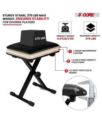 Keyboard Bench 2" Padded Cushioned Piano Stool Height Adjustable Guitar Seat Folding Portable - KBB 02 BLK