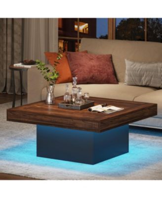 LED Coffee Table, Square Coffee Table Wood Low Coffee Table for Living Room