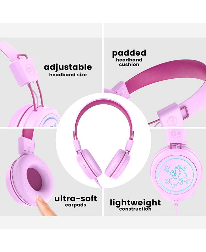 MEE audio KidJamz KJ55 Safe Listening USB-C Headphones for Kids w/ LED Lights - Pink