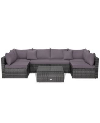 7PCS Patio Rattan Sectional Sofa Set Outdoor Furniture Set w/ Cushions