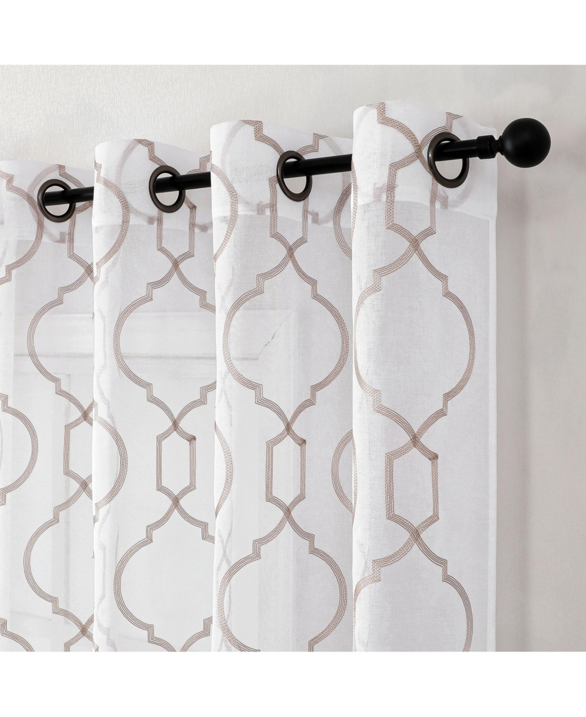 Kate Aurora Transcendence 1 Piece Grommet Top Embroidered Sheer Trellis Clover Window Curtain Panel - Silver