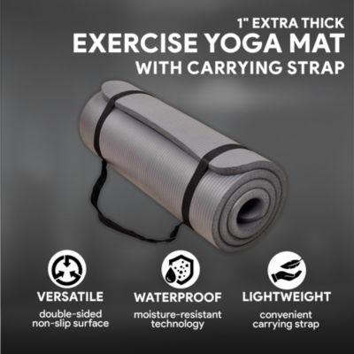 BalanceFrom GoCloud 1" Extra Thick Exercise Yoga Mat with Carrying Strap, Gray