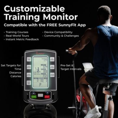 Smart Customizable Air Bike Trainer, 330LB Capacity Leg + Arm Cardio Workout, with SunnyFit App Bluetooth Link