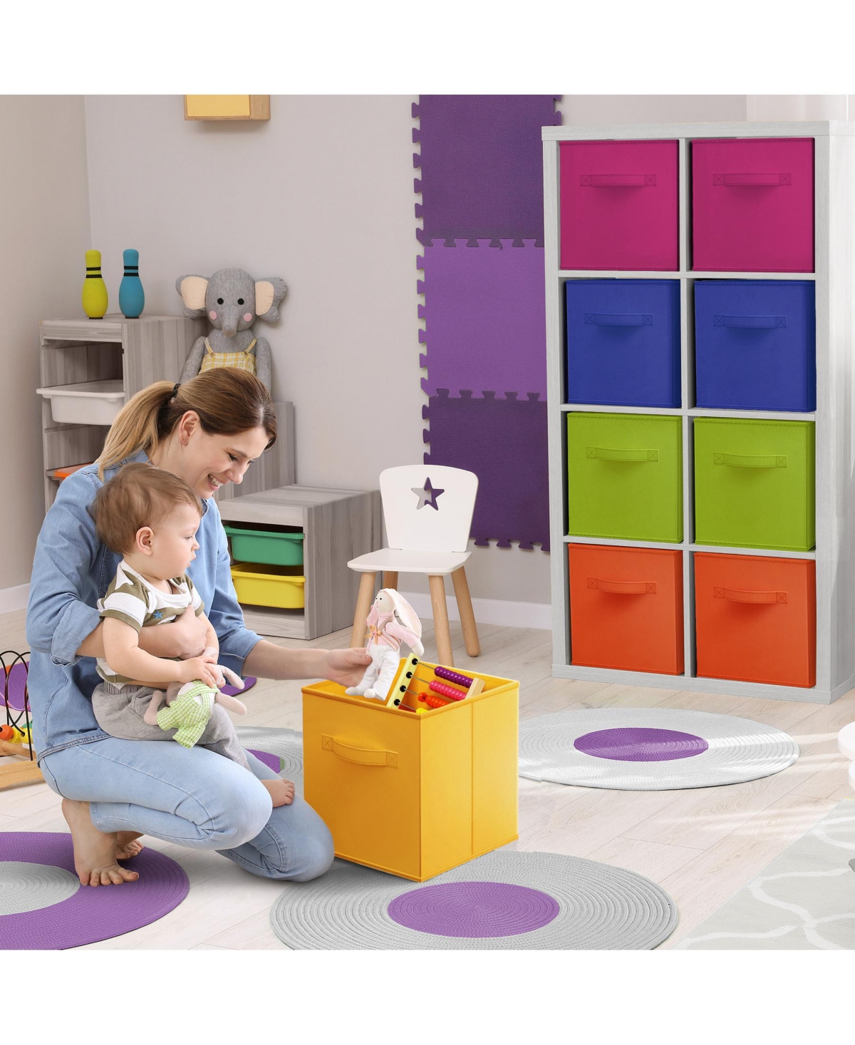 Sorbus 13 Inch 12 Pack Sturdy Collapsible Fabric Storage Cubes with Handle - for Organizing Clothes, Toys, Books, Shelves & more