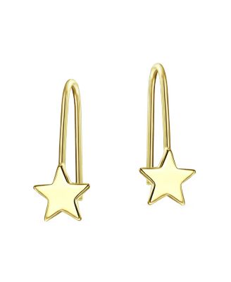 Minimalist Tiny Celestial USA Patriotic Rock Star Threader Earrings 14K Yellow Gold