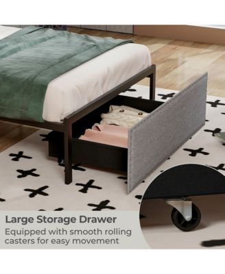 Twin Size Bed Frame w/ Storage Drawer Metal Platform Bed w/ LED Lights