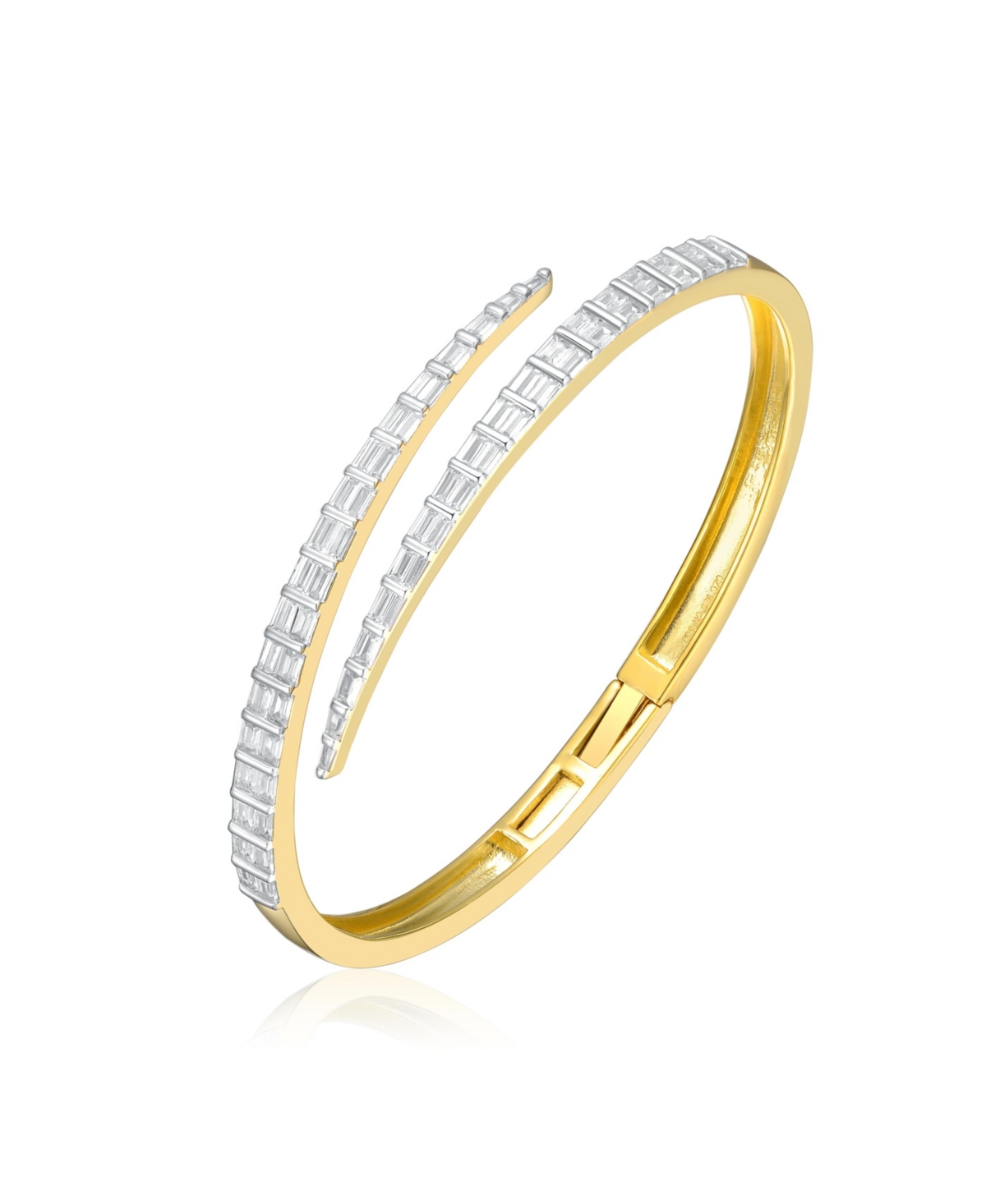 Sterling Silver 14K Gold Plated Cubic Zirconia Pave Bypass Coil Bangle Bracelet - Gold