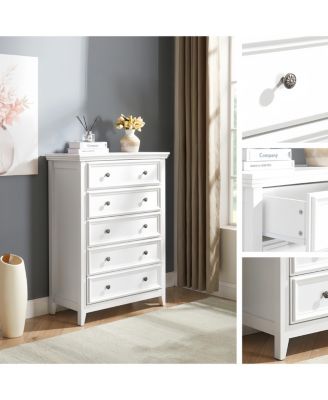 Modern 5-Drawer Dresser – White Cabinet with 5 Drawers, Ideal for Living Room or Farmhouse Closet Storage