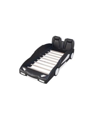 Twin Size Race Car-Shaped Platform Bed with Wheels for Kids