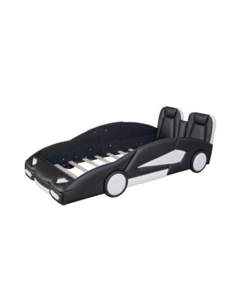 Twin Size Race Car-Shaped Platform Bed with Wheels for Kids