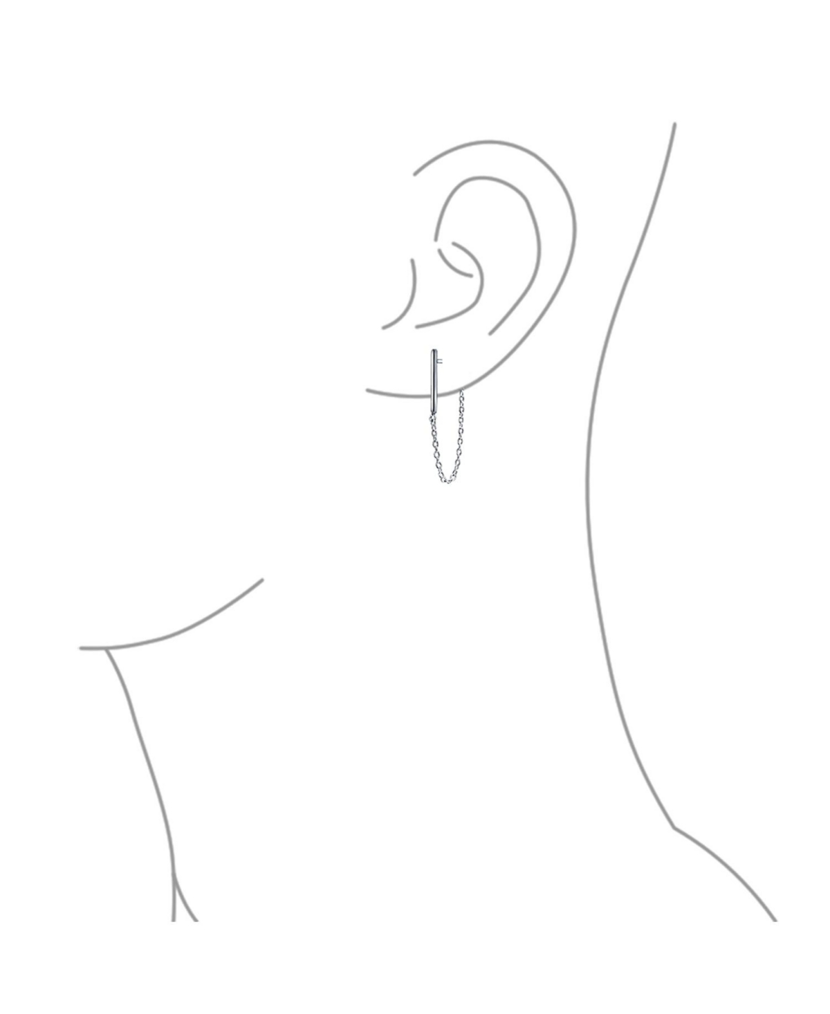 Bling Jewelry Minimalist Modern Geometric Bar Dangle Chain Cartilage Ear Stud Earrings For Women For .925 Sterling- Silver