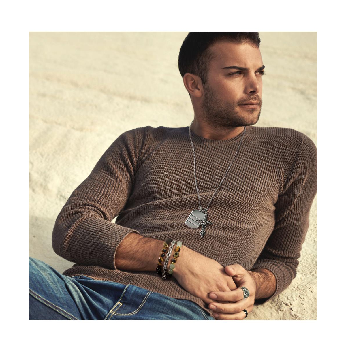 Bling Jewelry GeometricCZ Dog Tag Pendant Necklace Stainless Steel With Chain 24 Inch