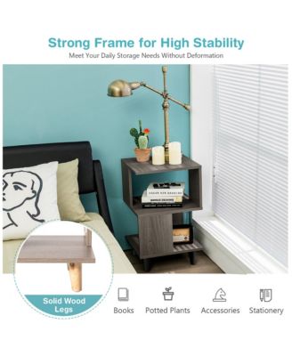 2 PCS Nightstand Set Modern Side End Table Storage Shelf Grey