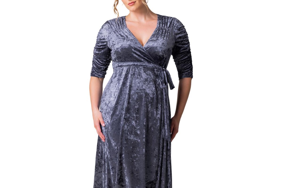 Kiyonna Plus Size Cara Velvet High Low Long Wrap Dress