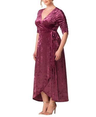 Plus Size Cara Velvet High Low Long Wrap Dress