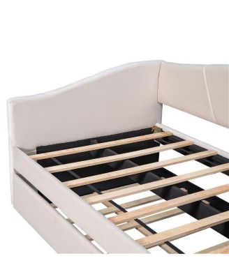 Upholstered Twin Daybed Sofa with Trundle and Wood Slats