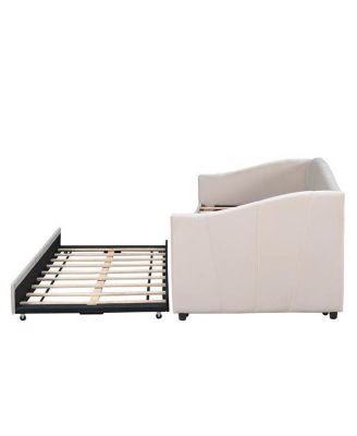 Upholstered Twin Daybed Sofa with Trundle and Wood Slats