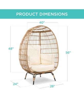 Wicker Egg Chair Oversized Indoor Outdoor Patio Lounger w/ Steel Frame, 440lb Capacity
