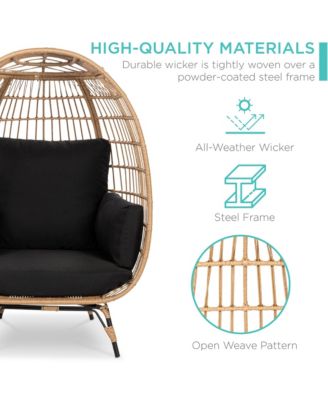 Wicker Egg Chair Oversized Indoor Outdoor Patio Lounger w/ Steel Frame, 440lb Capacity