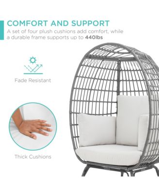Wicker Egg Chair Oversized Indoor Outdoor Patio Lounger w/ Steel Frame, 440lb Capacity