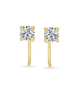 Tiny CZ Solitaire Threader Stud Earrings Gold Plated Sterling Silver