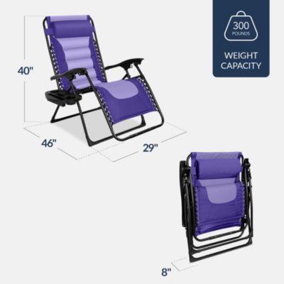 Oversized Padded Zero Gravity Chair, Folding Outdoor Patio Recliner w/ Side Tray