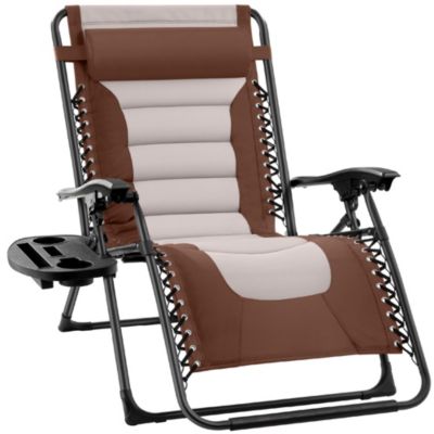 Oversized Padded Zero Gravity Chair, Folding Outdoor Patio Recliner with Side Tray